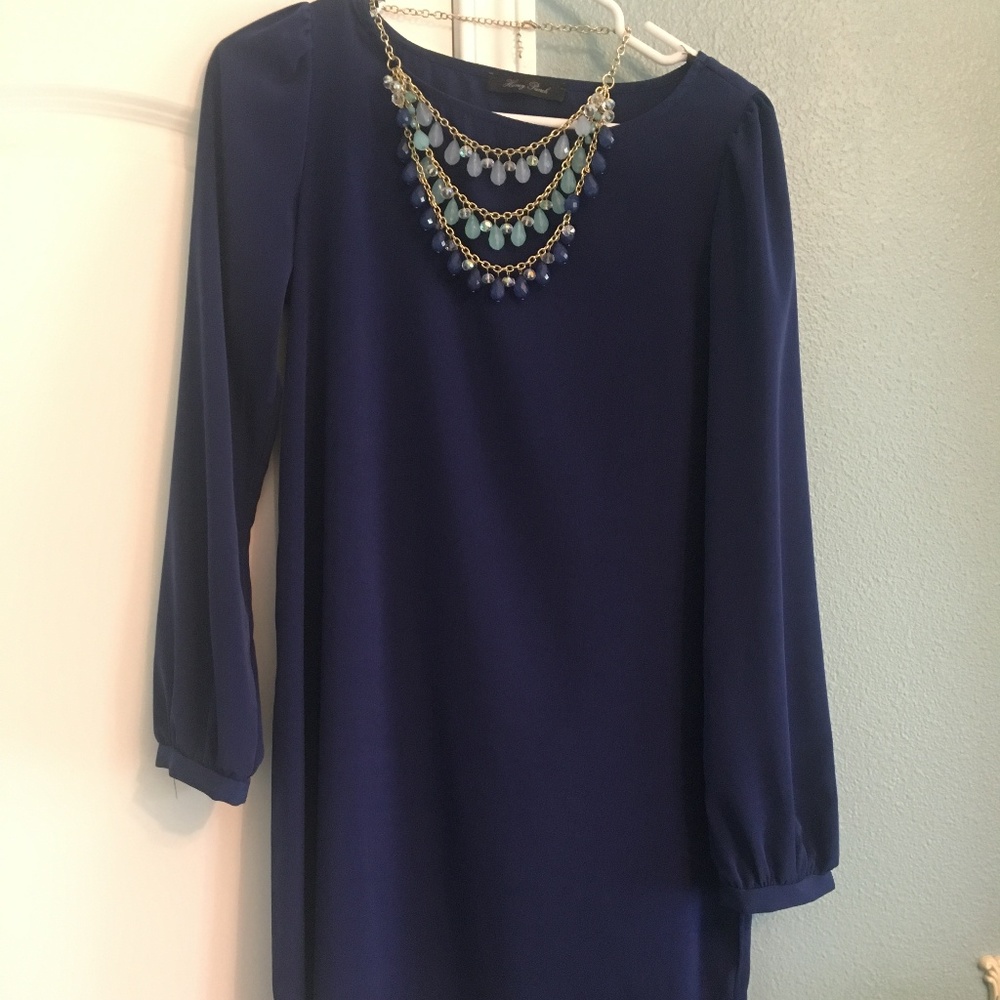 Blue Satin Shift Dress